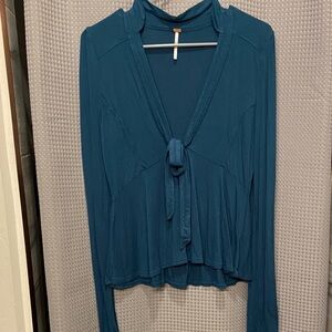 M Free People Deep Blue Blouse with Front Tie